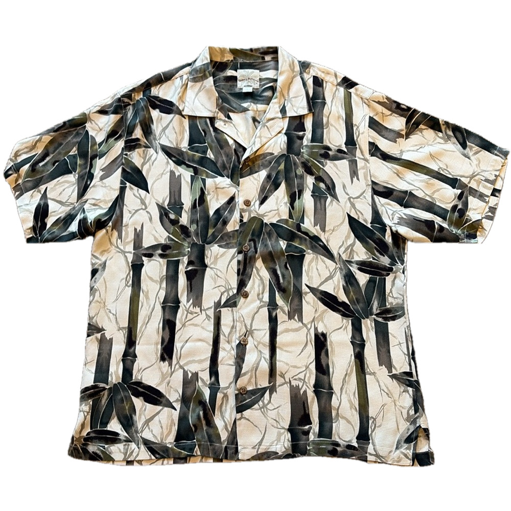 Tommy Bahama Mens L Hawaiian Bamboo 100% Silk Short Sleeve Shirt